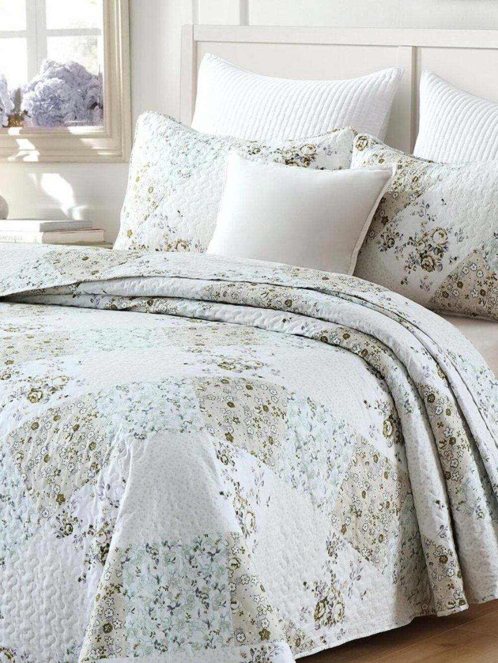 Quilt Set Queen Size 3 Pieces Floral Patchwork Comforter Bedspread Boho Plaid